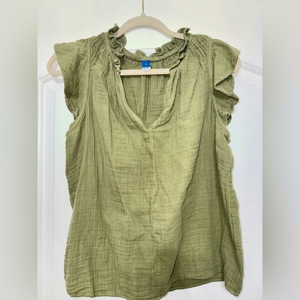 Old Navy Sage Green Ruffle Blouse